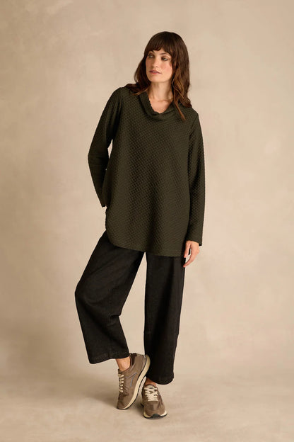Waffle Textured Jersey Cowl Neck