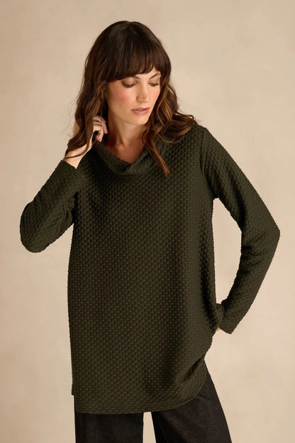 Waffle Textured Jersey Cowl Neck