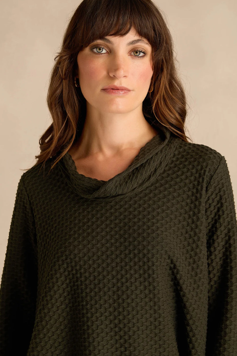 Waffle Textured Jersey Cowl Neck