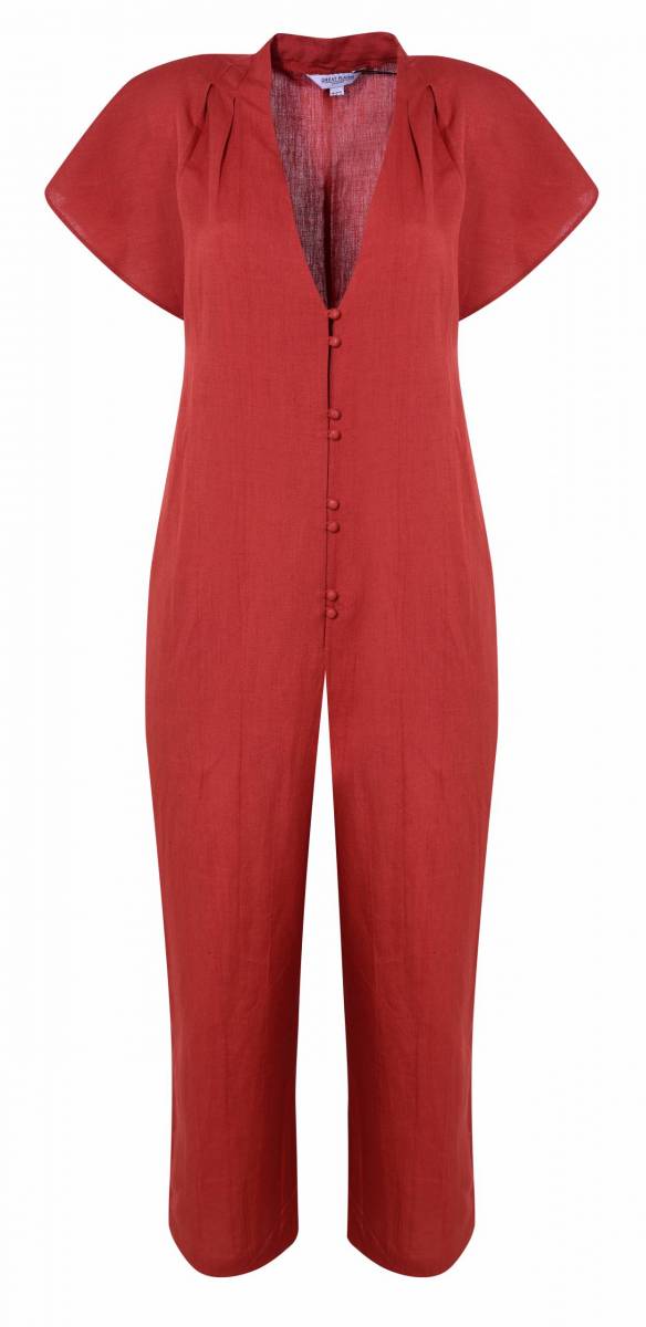 Great Plains Red Capri Linen Jumpsuit