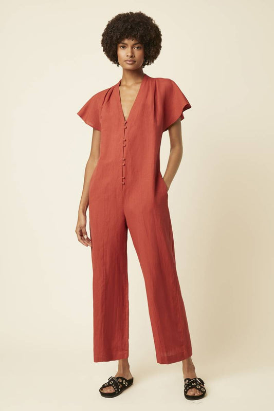 Great Plains Red Capri Linen Jumpsuit