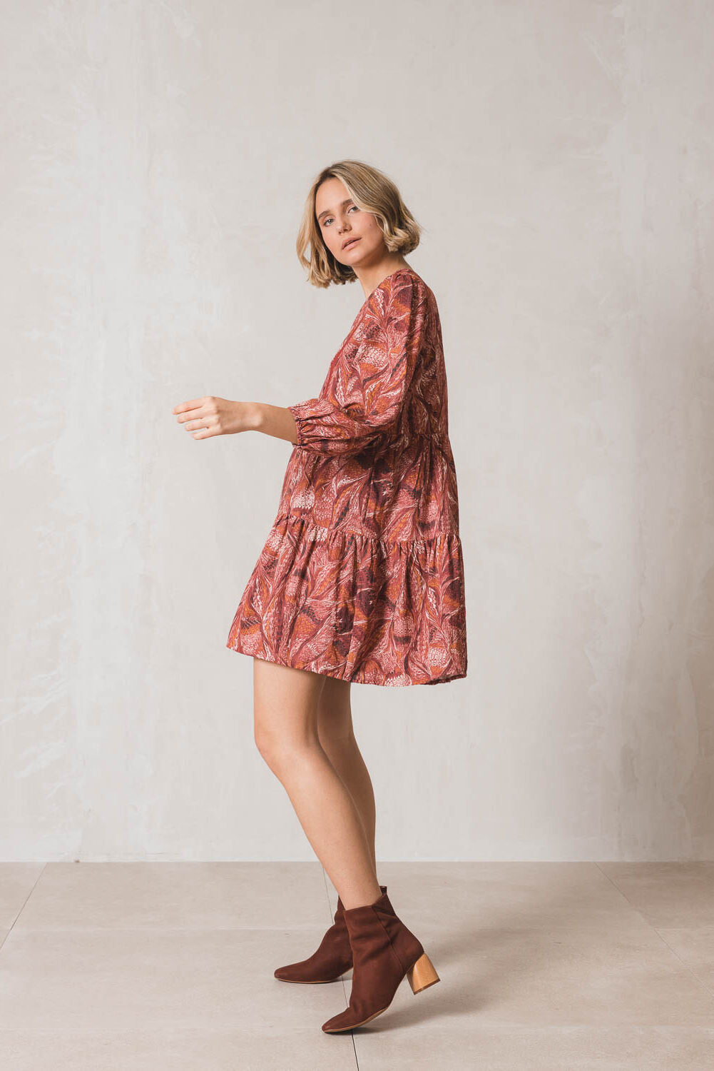 Indi & Cold Bordeaux Swirl Tunic Dress Red