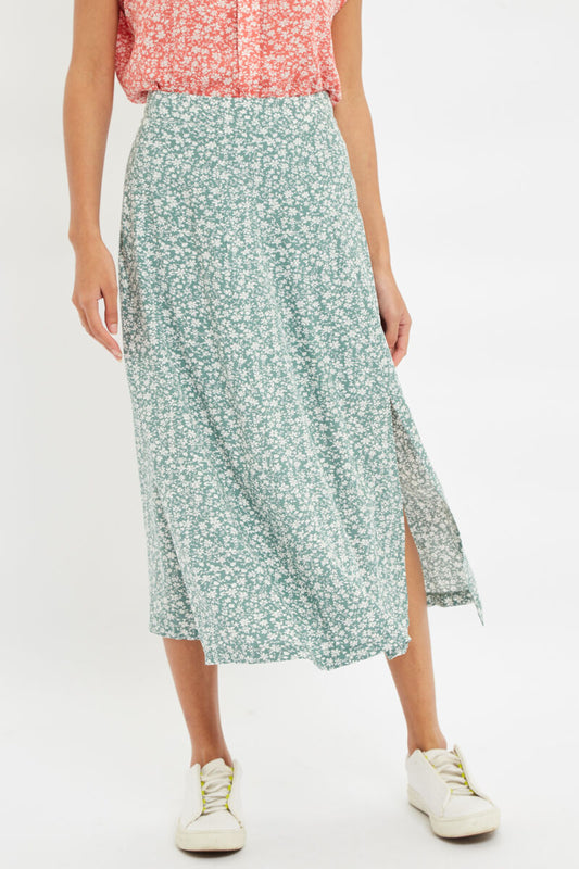Louche Kiyo Micro Blossom Midi Skirt Green