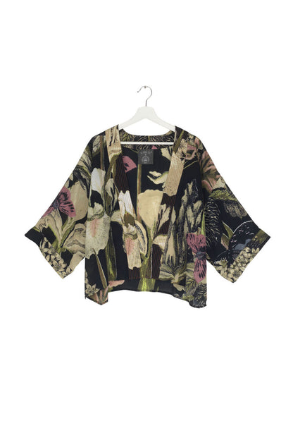 One Hundred Stars Crepe Kimono Iris Black
