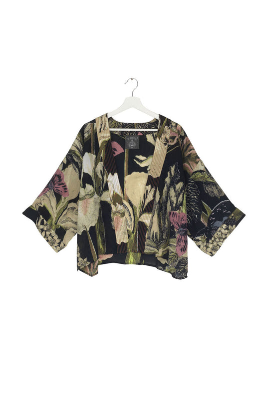 One Hundred Stars Crepe Kimono Iris Black