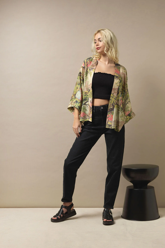 One Hundred Stars Country Toile Kimono Natural