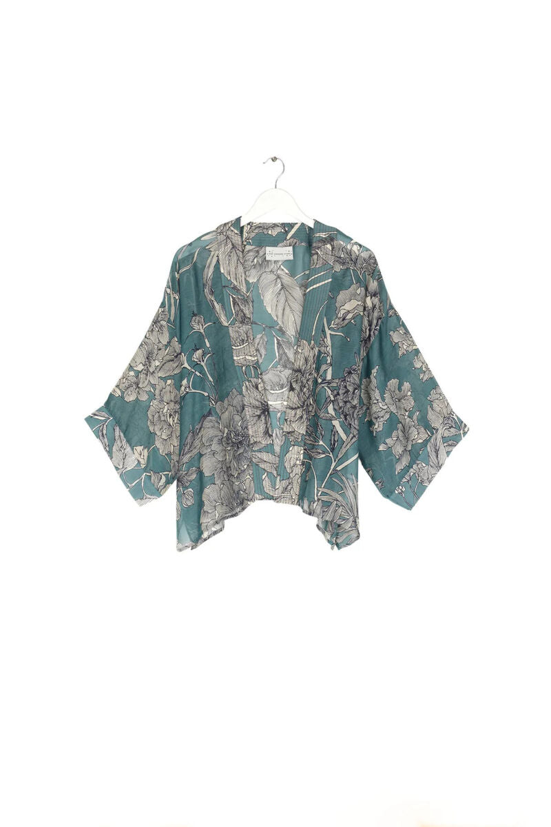 One Hundred Stars Etched Floral Kimono Teal
