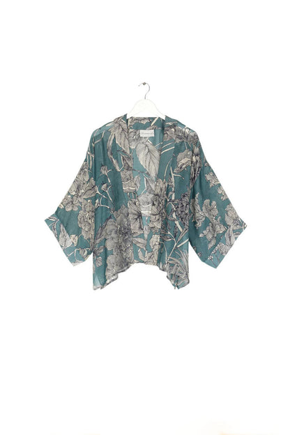 One Hundred Stars Etched Floral Kimono Teal
