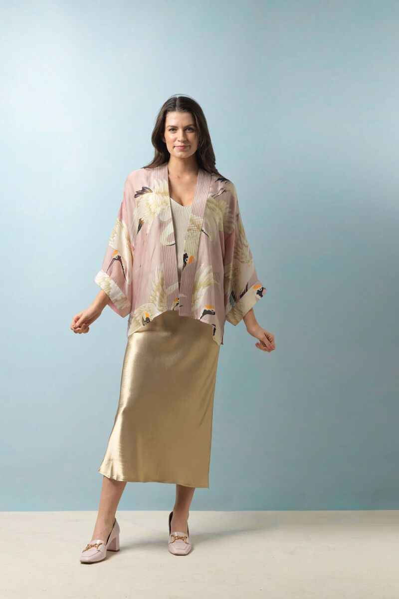 One Hundred Stars Stork Kimono Plaster Pink