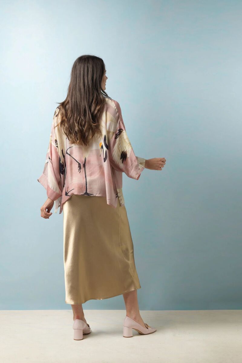 One Hundred Stars Stork Kimono Plaster Pink