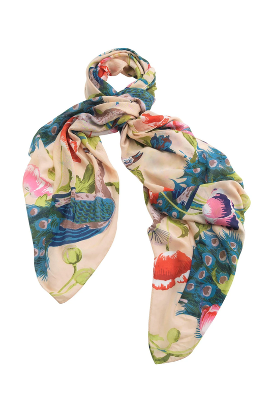One Hundred Stars Peacock and Poppies Scarf Sand
