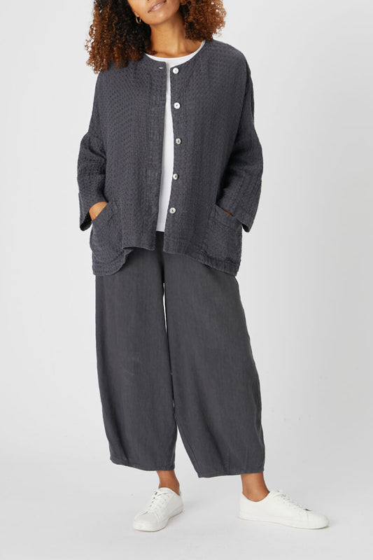 Sahara Waffle Linen Boxy Jacket Smoke Grey