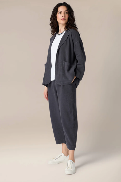 Sahara Textured Linen Crop Bubble Trousers Smoke