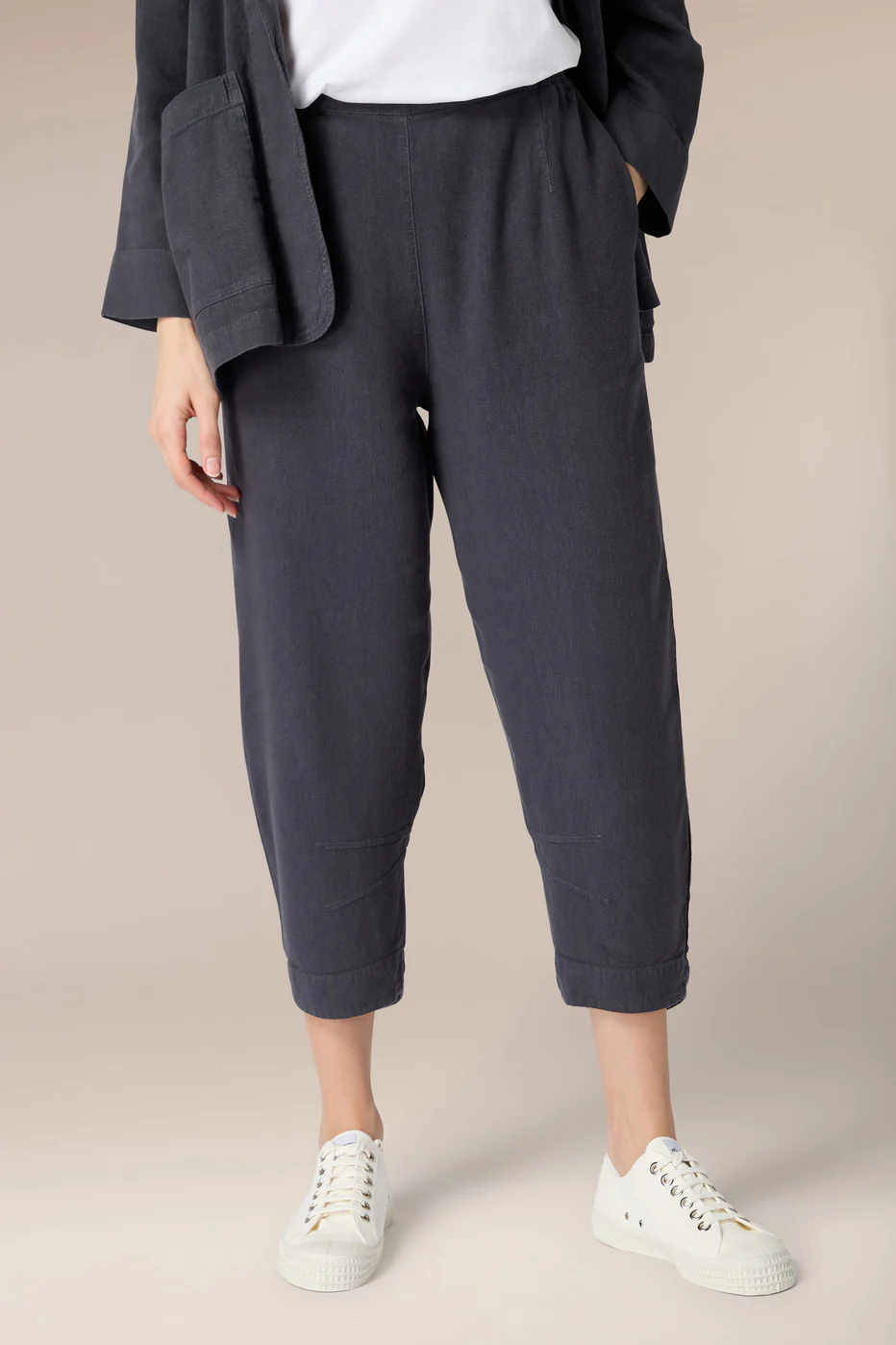 Sahara Textured Linen Crop Bubble Trousers Smoke