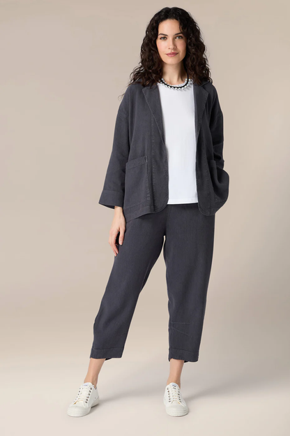 Sahara Textured Linen Crop Bubble Trousers Smoke