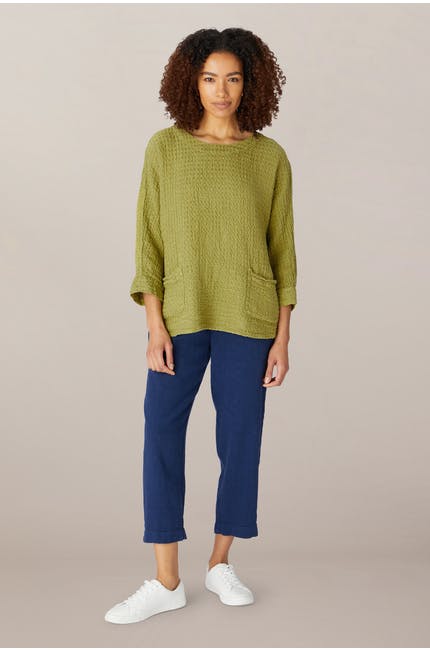 Sahara Waffle Linen Relaxed Top Moss