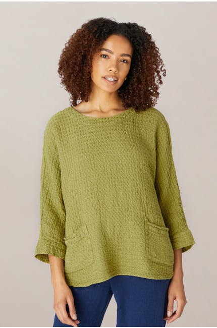 Sahara Waffle Linen Relaxed Top Moss