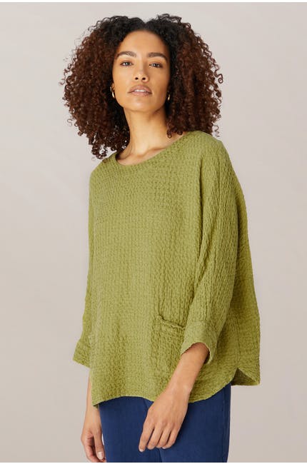Sahara Waffle Linen Relaxed Top Moss