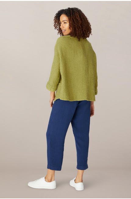 Sahara Waffle Linen Relaxed Top Moss