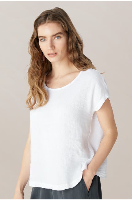 Sahara Crinkle Linen Top White