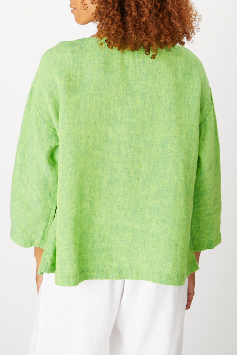 Sahara Cross Dye Linen Asymmetric Top Peashoot Green