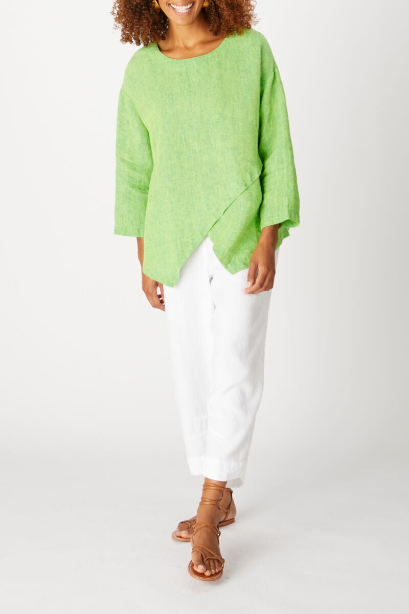 Sahara Cross Dye Linen Asymmetric Top Peashoot Green