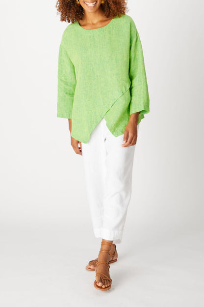 Sahara Cross Dye Linen Asymmetric Top Peashoot Green