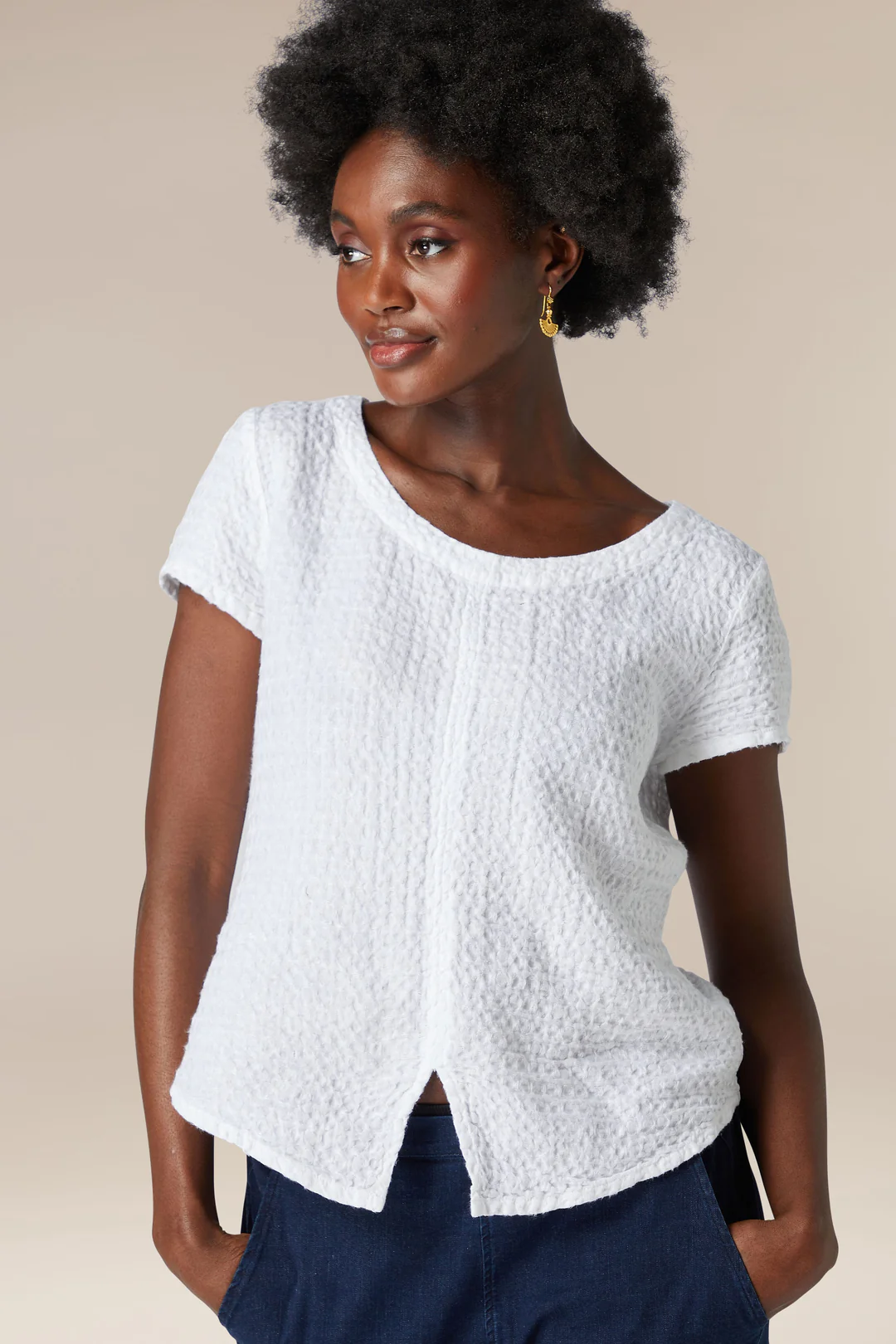 Sahara Waffle Linen Top White