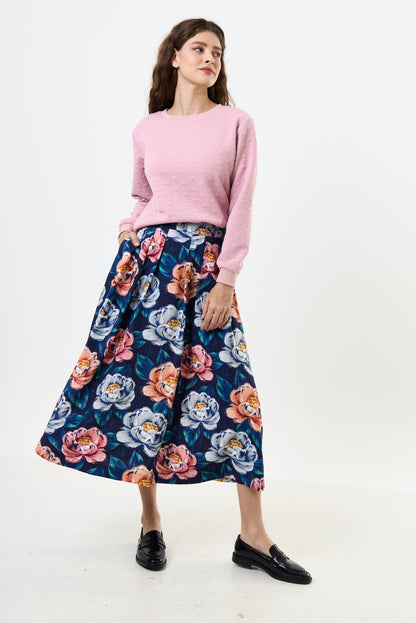 Lizea Peonies Pleated Midi Skirt