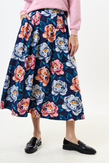 Lizea Peonies Pleated Midi Skirt