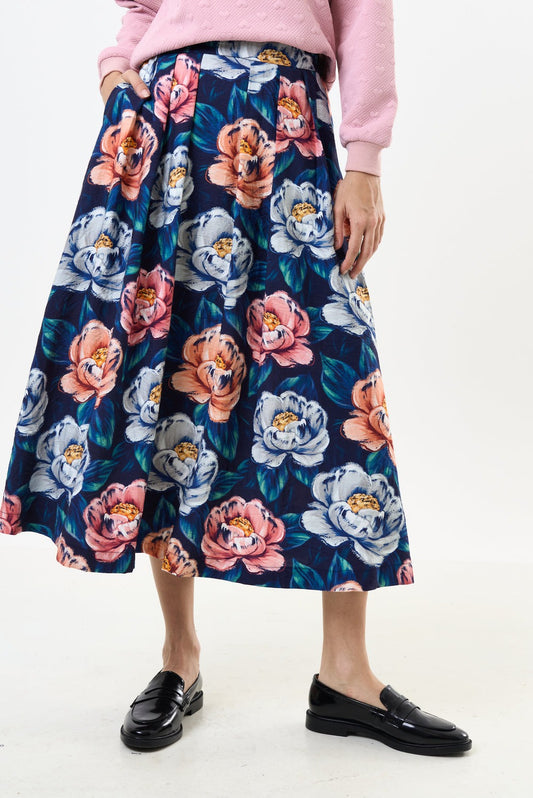 Lizea Peonies Pleated Midi Skirt