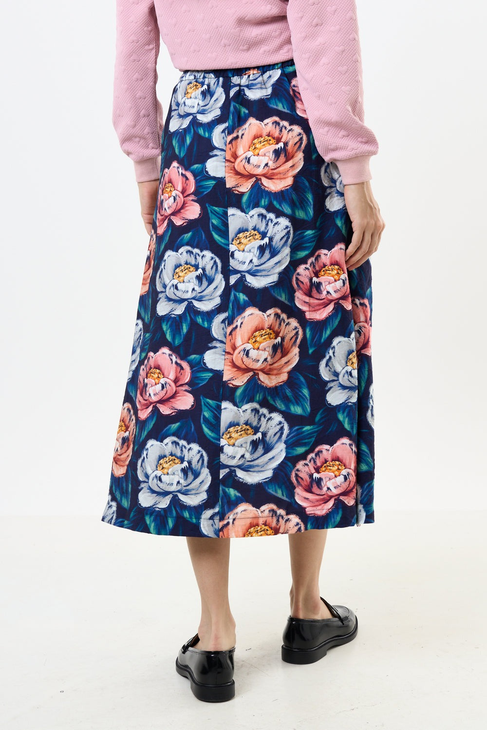 Lizea Peonies Pleated Midi Skirt