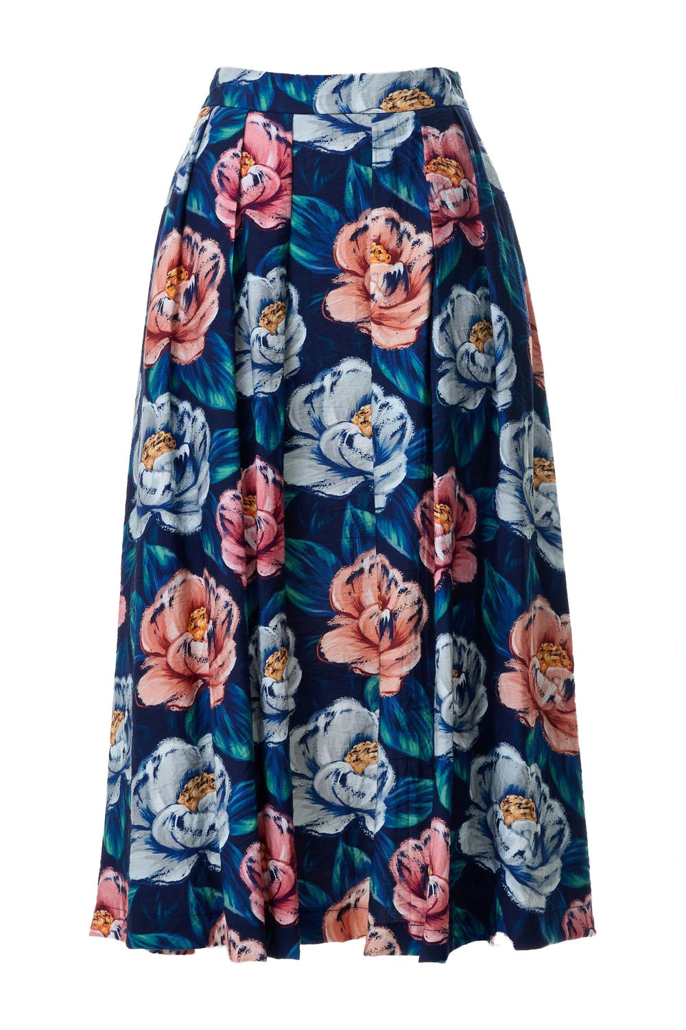 Lizea Peonies Pleated Midi Skirt