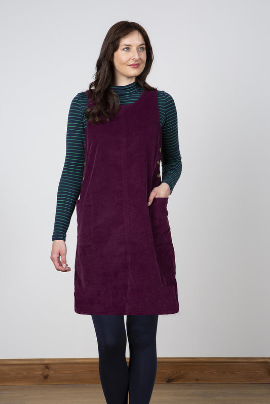 Lily and Me Carrie Cord Dress Plain Damson