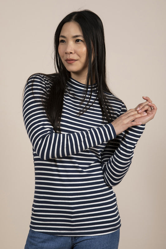 Lily and Me Turtle Neck Top Stripe Navy