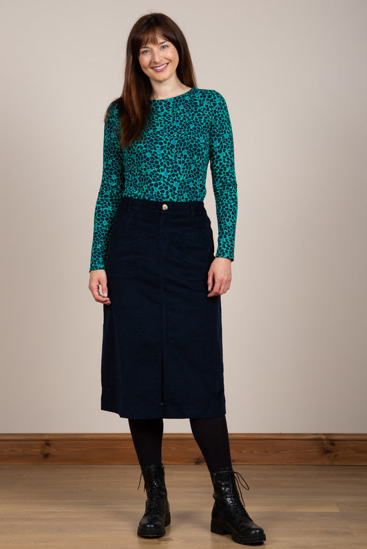 Lily and Me Penrose Pincord Skirt Navy Blue