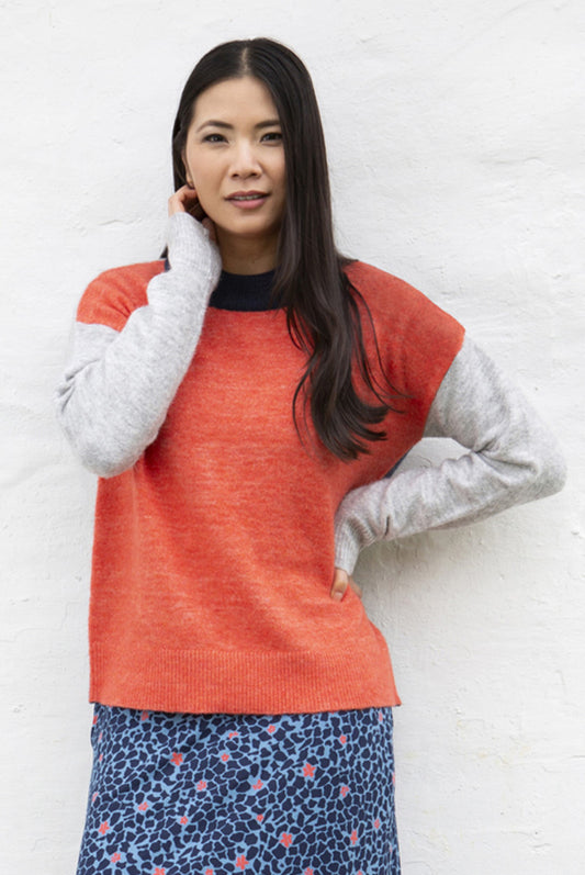 Lily and Me Colour Block Jumper Coral and Navy