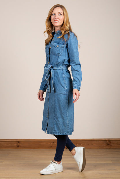 Lily and Me Denim Belted Midi Dress Blue