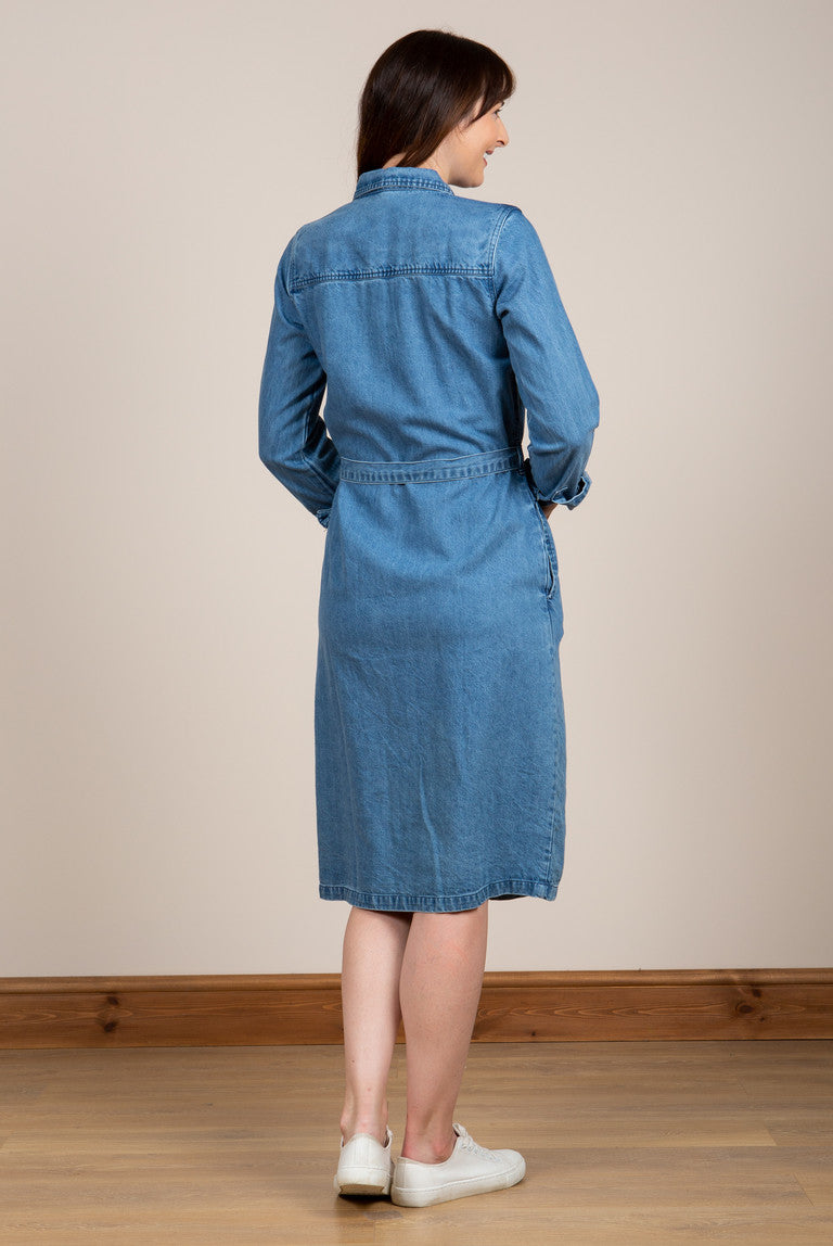 Lily and Me Denim Belted Midi Dress Blue