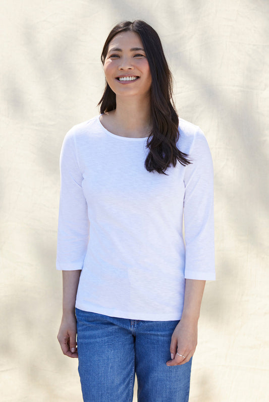 Lily and Me White Monica 3/4 Sleeve Plain Top White