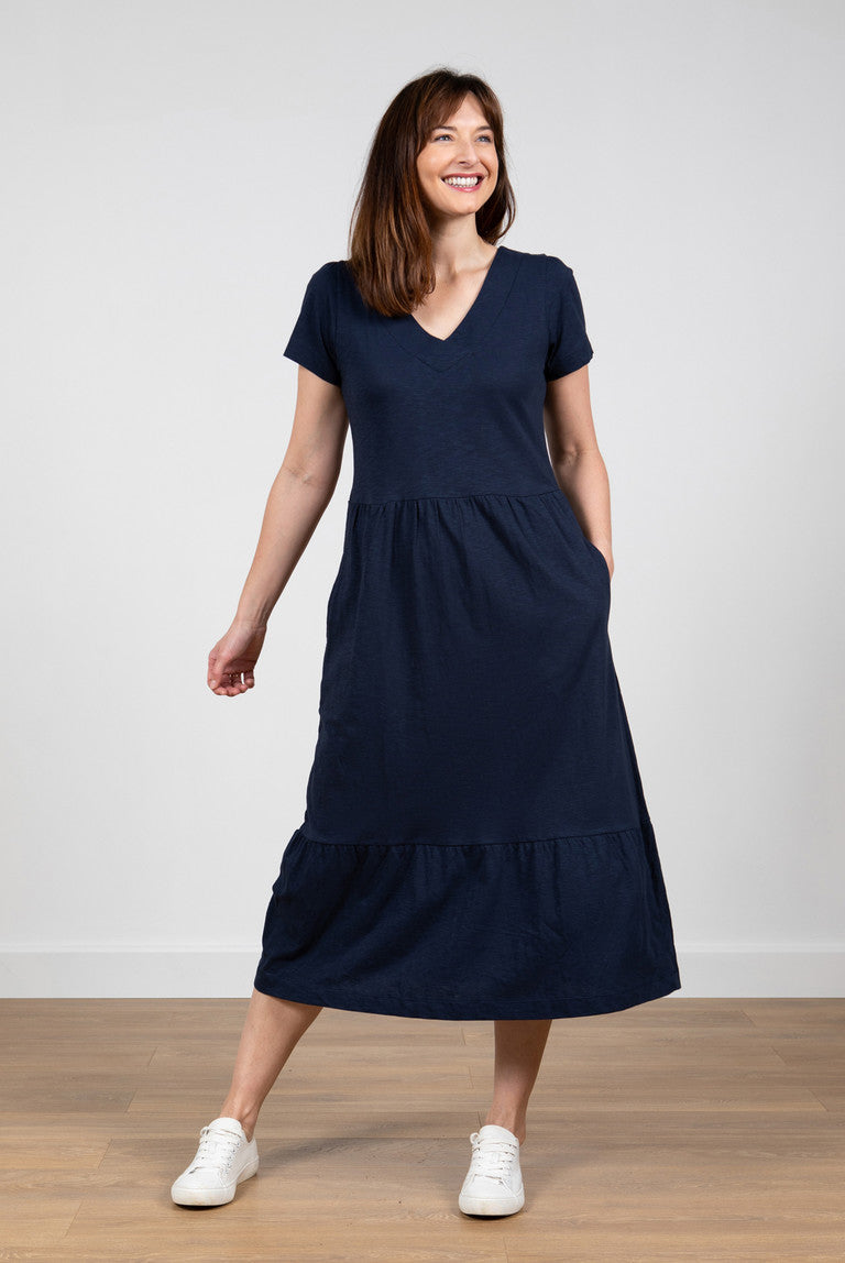 Lily and Me Spring Midi Dress Plain Navy Blue