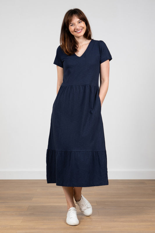 Lily and Me Spring Midi Dress Plain Navy Blue