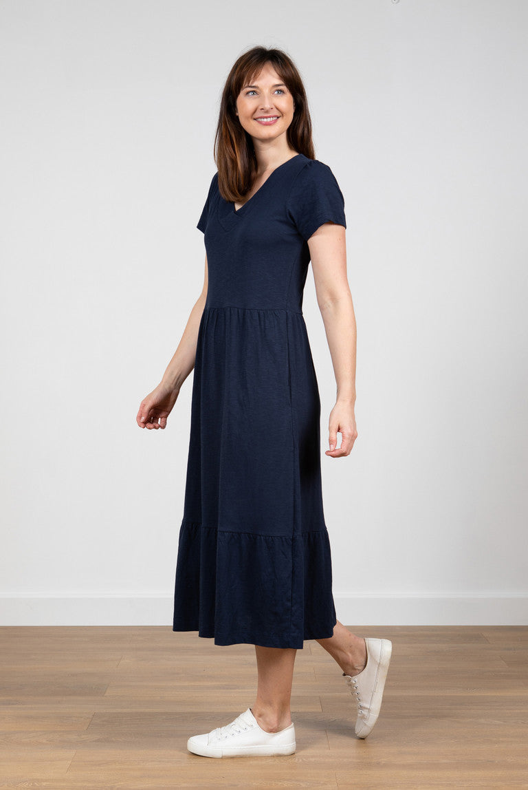 Lily and Me Spring Midi Dress Plain Navy Blue