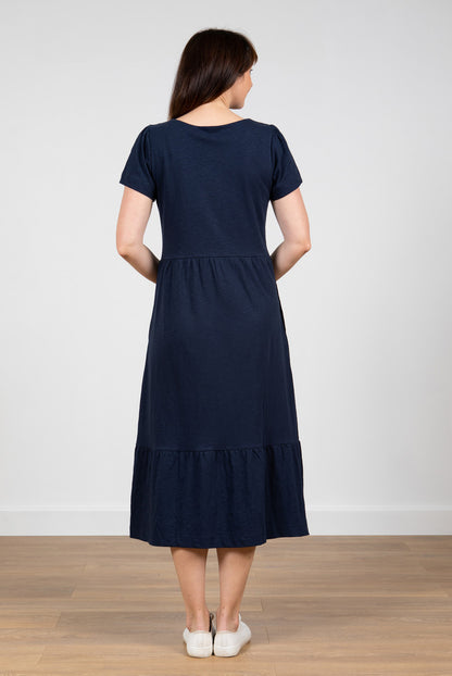 Lily and Me Spring Midi Dress Plain Navy Blue