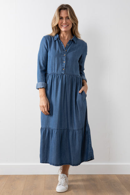 Lily and Me Lansdown Dress Plain Blue Blue