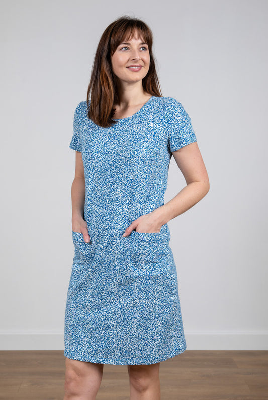 Lily and Me Mono Dots Calcot Dress Blue Blue