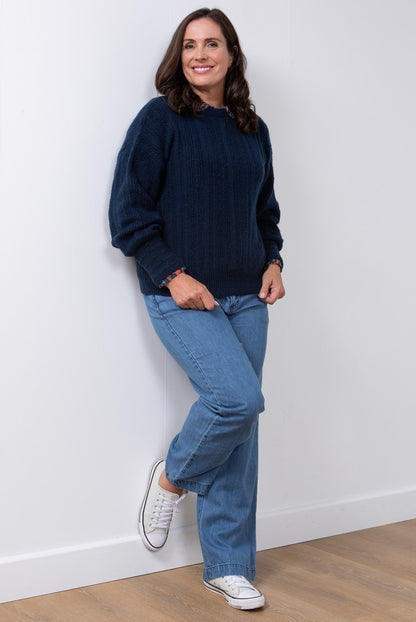 Lily and Me Cornwell Pointell Jumper Plain Navy Blue