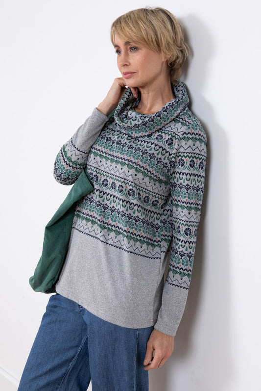 Lily and Me Relaxed Everyday Jumper Fairisle Grey Grey
