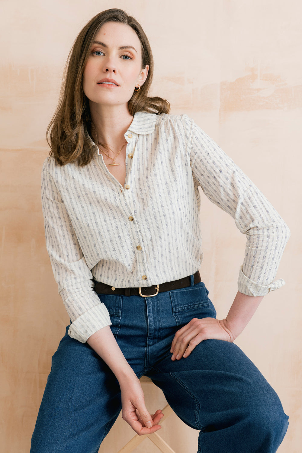 Emroidered Geo Stripe Beech Shirt