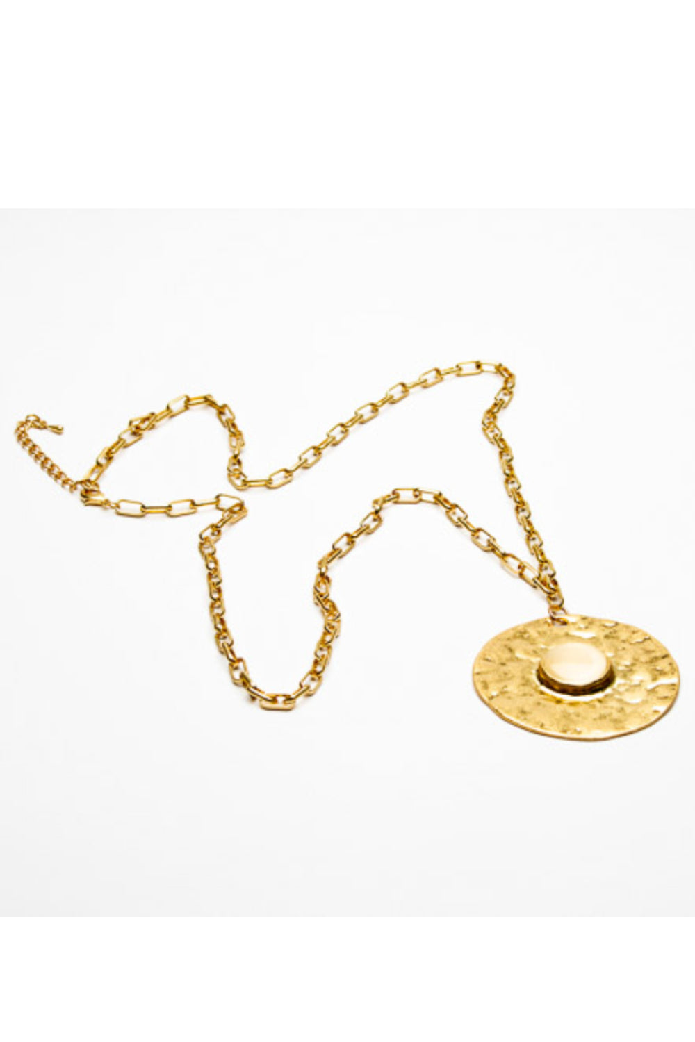 Elongated Link Stone Disc Pendant Necklace